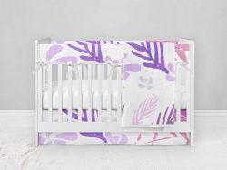 Bumperless Crib Set with Modern Skirt and Modern Rail Covers - Flamingos And Flowers