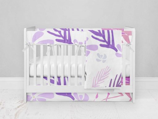 Bumperless Crib Set with Modern Skirt and Modern Rail Covers - Flamingos And Flowers