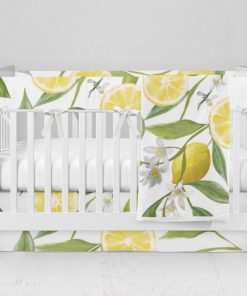 Bumperless Crib Set with Modern Skirt and Modern Rail Covers - Lemons Detailed Floral