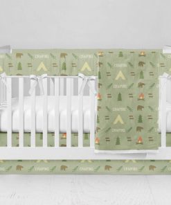 Bumperless Crib Set with Modern Skirt and Modern Rail Covers - Camping Out