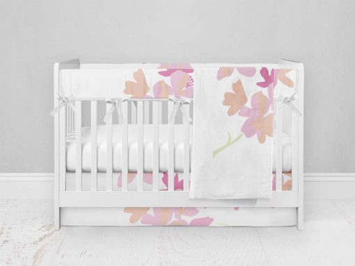 Bumperless Crib Set with Modern Skirt and Modern Rail Covers - Pretty in Pink