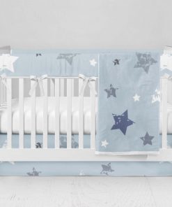 Bumperless Crib Set with Modern Skirt and Modern Rail Covers - Blue  Star Sky