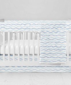 Bumperless Crib Set with Modern Skirt and Modern Rail Covers - Blue Wave