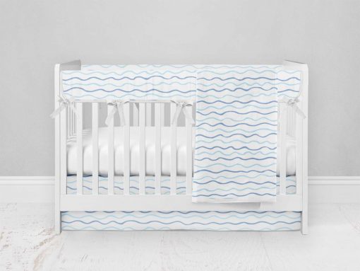 Bumperless Crib Set with Modern Skirt and Modern Rail Covers - Blue Wave