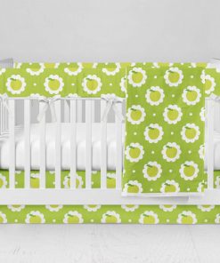 Bumperless Crib Set with Modern Skirt and Modern Rail Covers - Green Apple
