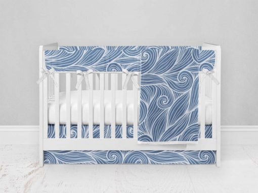 Bumperless Crib Set with Modern Skirt and Modern Rail Covers - Waves