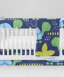 Bumperless Crib Set with Modern Skirt and Modern Rail Covers - Turtle Talk