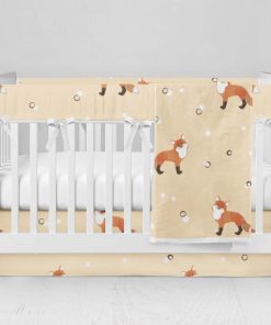 Bumperless Crib Set with Modern Skirt and Modern Rail Covers - Fantastic Foxes