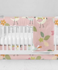 Bumperless Crib Set with Modern Skirt and Modern Rail Covers - Sweet Tweets