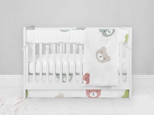 Bumperless Crib Set with Modern Skirt and Modern Rail Covers - All Over Bears