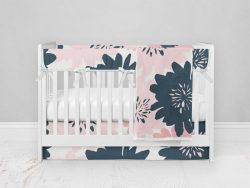 Bumperless Crib Set with Modern Skirt and Modern Rail Covers - Big Blooms