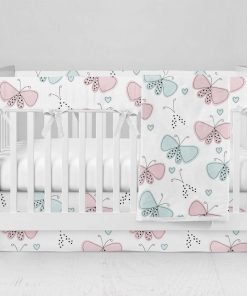 Bumperless Crib Set with Modern Skirt and Modern Rail Covers - Baby Butterfly