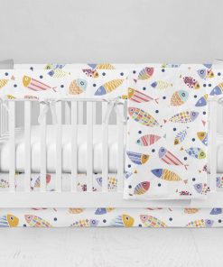 Bumperless Crib Set with Modern Skirt and Modern Rail Covers - Bubble Fish