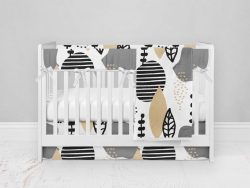 Bumperless Crib Set with Modern Skirt and Modern Rail Covers - Abstract Nature
