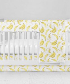 Bumperless Crib Set with Modern Skirt and Modern Rail Covers - Watercolor Banana