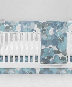 Bumperless Crib Set with Modern Skirt and Modern Rail Covers - Blue Wild