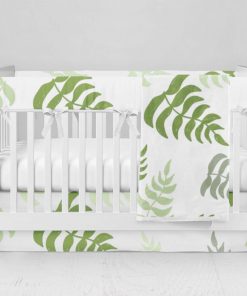 Bumperless Crib Set with Modern Skirt and Modern Rail Covers - Ferns