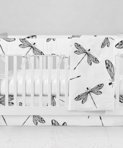 Bumperless Crib Set with Modern Skirt and Modern Rail Covers - Dragonfly Ink