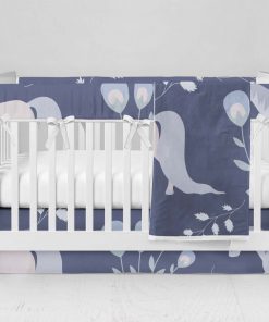Bumperless Crib Set with Modern Skirt and Modern Rail Covers - Blue Horses