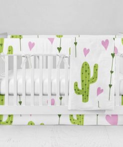 Bumperless Crib Set with Modern Skirt and Modern Rail Covers - Cactus Love