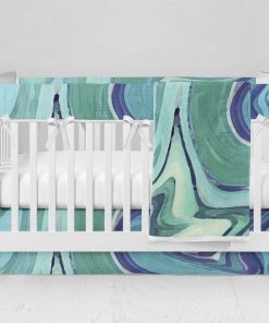 Bumperless Crib Set with Modern Skirt and Modern Rail Covers - Green Marble