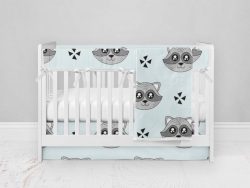 Bumperless Crib Set with Modern Skirt and Modern Rail Covers - Blue Racoon