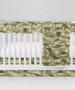 Bumperless Crib Set with Modern Skirt and Modern Rail Covers - Dino Camo