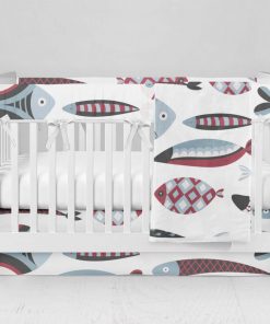Bumperless Crib Set with Modern Skirt and Modern Rail Covers - Fish-a-Plenty