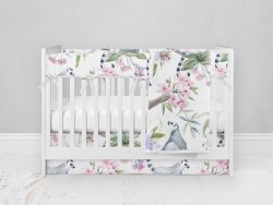 Bumperless Crib Set with Modern Skirt and Modern Rail Covers - Tropical Wild Life