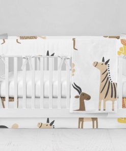 Bumperless Crib Set with Modern Skirt and Modern Rail Covers - Zoo  Animals