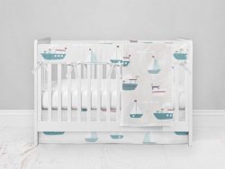 Bumperless Crib Set with Modern Skirt and Modern Rail Covers - Big Boat Small Boat