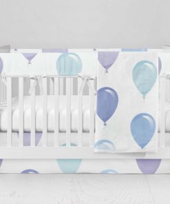 Bumperless Crib Set with Modern Skirt and Modern Rail Covers - Balloons