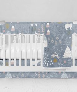 Bumperless Crib Set with Modern Skirt and Modern Rail Covers - Bear Blue
