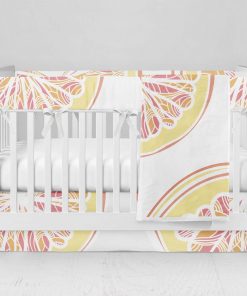 Bumperless Crib Set with Modern Skirt and Modern Rail Covers - Grapefruit Slice