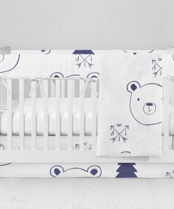 Bumperless Crib Set with Modern Skirt and Modern Rail Covers - Woodsy Bear