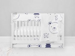 Bumperless Crib Set with Modern Skirt and Modern Rail Covers - Woodsy Bear