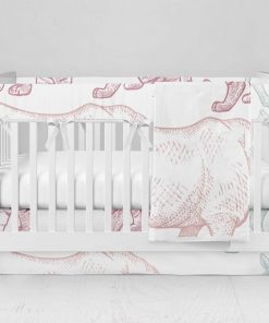 Bumperless Crib Set with Modern Skirt and Modern Rail Covers - Bright Animals