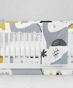 Bumperless Crib Set with Modern Skirt and Modern Rail Covers - Dino Draw