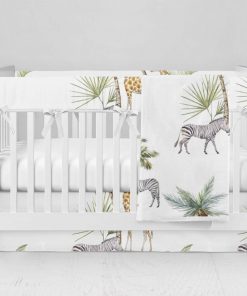 Bumperless Crib Set with Modern Skirt and Modern Rail Covers - Zebra Palm Tree