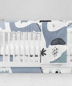 Bumperless Crib Set with Modern Skirt and Modern Rail Covers - Dino Sketch