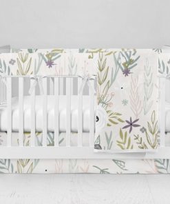 Bumperless Crib Set with Modern Skirt and Modern Rail Covers - Garden Grows