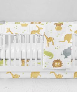 Bumperless Crib Set with Modern Skirt and Modern Rail Covers - Animal Crackers