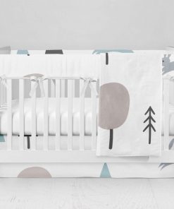Bumperless Crib Set with Modern Skirt and Modern Rail Covers - Forest Bunny