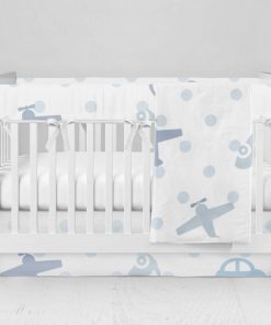 Bumperless Crib Set with Modern Skirt and Modern Rail Covers - Cars & Planes