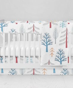 Bumperless Crib Set with Modern Skirt and Modern Rail Covers - Bright Trees