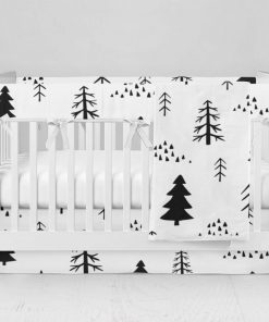 Bumperless Crib Set with Modern Skirt and Modern Rail Covers - Trees on White