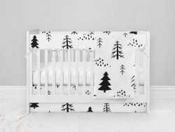 Bumperless Crib Set with Modern Skirt and Modern Rail Covers - Trees on White