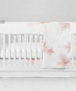 Bumperless Crib Set with Modern Skirt and Modern Rail Covers - Floating Cherry Blossom