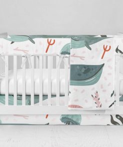 Bumperless Crib Set with Modern Skirt and Modern Rail Covers - Whale & Jellyfish