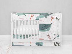 Bumperless Crib Set with Modern Skirt and Modern Rail Covers - Whale & Jellyfish
